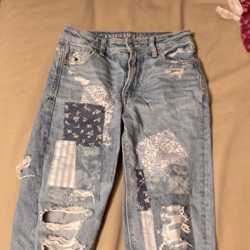 american eagle patchwork mom jeans